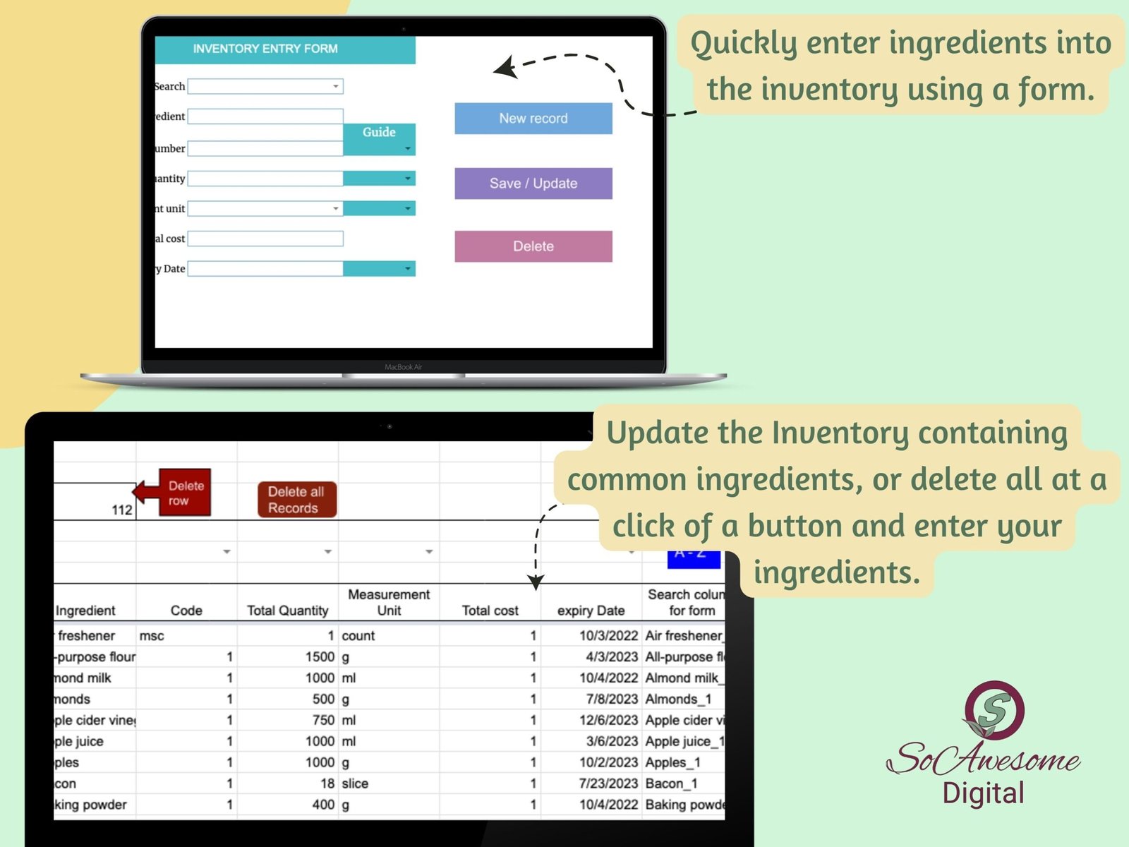 Google Sheets Meal Planner with inventory and auto-generates shopping list